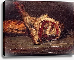 Постер Сезанн Поль (Paul Cezanne) Still Life of a Leg of Mutton and Bread, 1865