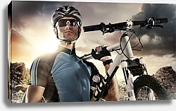 Постер Велосипедист несет велосипед