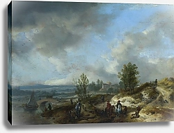Постер Вауверман Филипс Песчаный пейзаж с рекой и людьми
