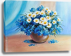 Постер Букет голубых весенних цветов в горшочке