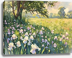 Постер White irises in the shade of a tree