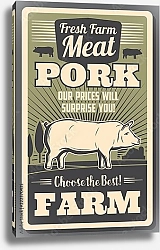 Постер Мясная ферма, ретро плакат со свиньей