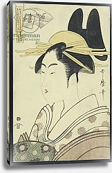 Постер Утамаро Китагава A Okubi-E portrait of a courtesan representing the Hagi or Noki River