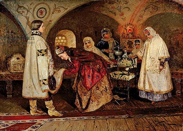 Tsar Alexei Mikhailovich Meeting His Bride, Maria Miloslavasky, 1887