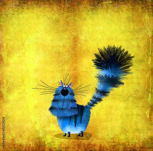 Синий кот с пушистым хвостом