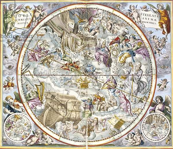 Map of the Christian Constellations as Depicted by Julius Schiller, from 'The Celestial Atlas, or The Harmony of the Universe' pub. by Joannes Janssonius, Amsterdam, 1660-61
