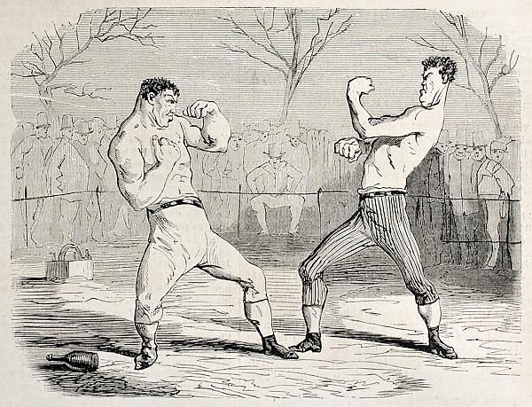 Boxing match. Original, from drawing of Benassis and Darjou, published on L'Illustration, Journal Un