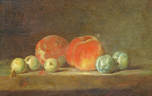 Peaches, Pears and Plums on a table