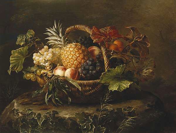 A Pineapple, Grapes, Peaches and Apricots in a Basket,