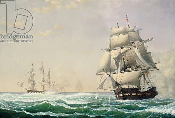 The United States Frigate 'President' Engaging the British Squadron in 1815, 1850