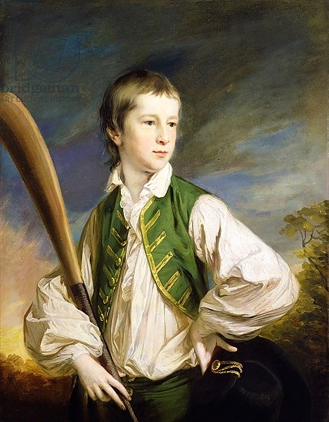 Charles Collyer as a boy, with a cricket bat, 1766