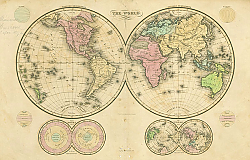 Постер Карта мира в виде полушарий, 1835 г.