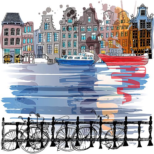 Улица с каналом в Амстердаме