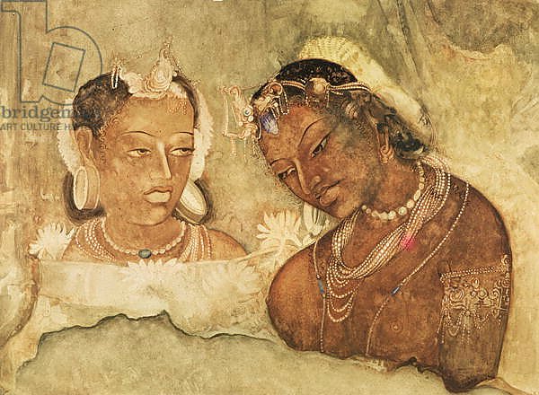 A Princess and her Servant, copy of a fresco from the Ajanta Caves, India