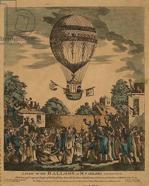 A view of the balloon of Mr. Sadler's ascending with him and Captain Paget of the Royal Navy. August 12, 1811