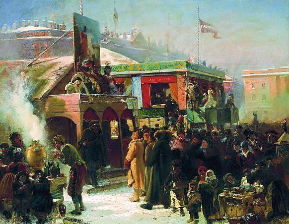 Народное гулянье во время масленицы на Адмиралтейской площади в Петербурге. 1869 1