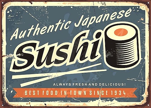 Суши, ретро вывеска для японского ресторана