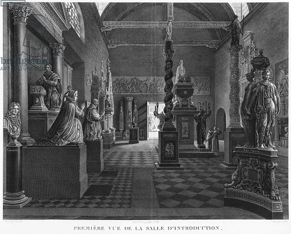 First view of the introductory room, Musee des Monuments Francais, Paris, 1816