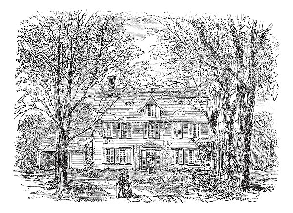 Hawthorne House at Concord, Massachusetts vintage engraving