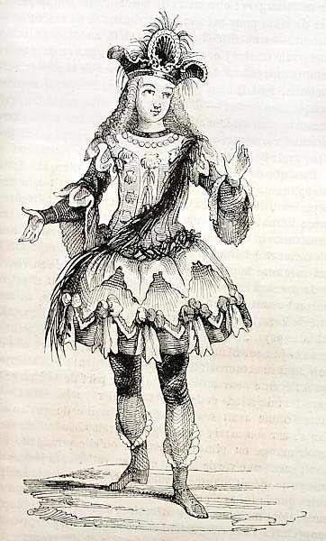 18th century costume. Published on Magasin pittoresque, Paris, 1842