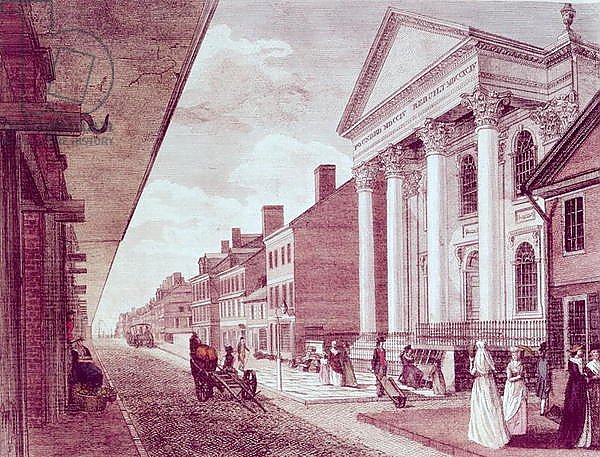 High street with the first Presbyterian Church, Philadelphia, 1799