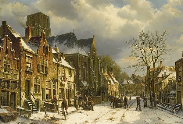 Winter In The Streets Of A Dutch Town