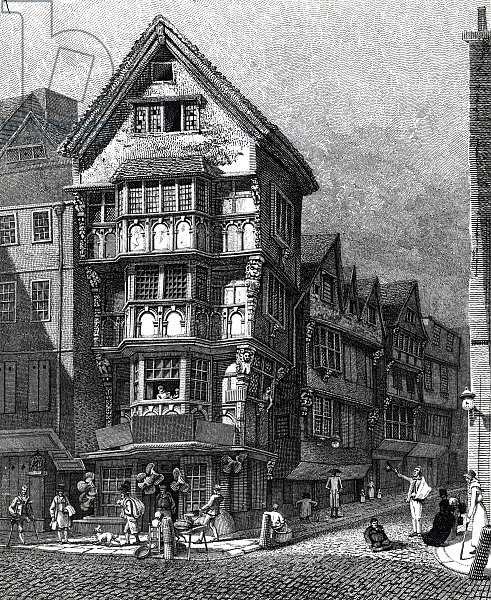 Houses Lately Standing on the West Corner of Chancery Lane, Fleet Street, published in 1812