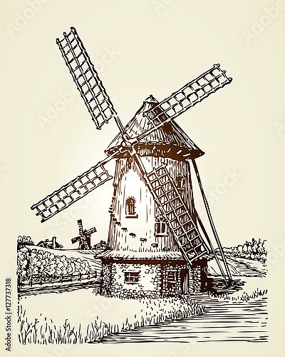 Иллюстрация с ветряной мельницей