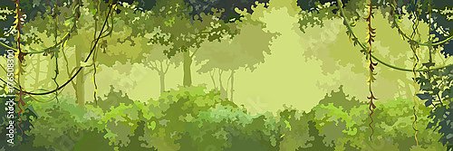 Зеленый тропический лес с лианами