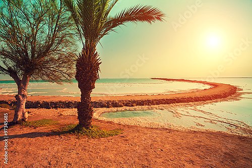  Мертвое море, берег в Эйн-Геди на рассвете, Израиль