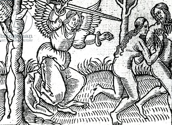 The Expulsion from the Garden of Eden, illustration from Cranmer's Bible, 1540