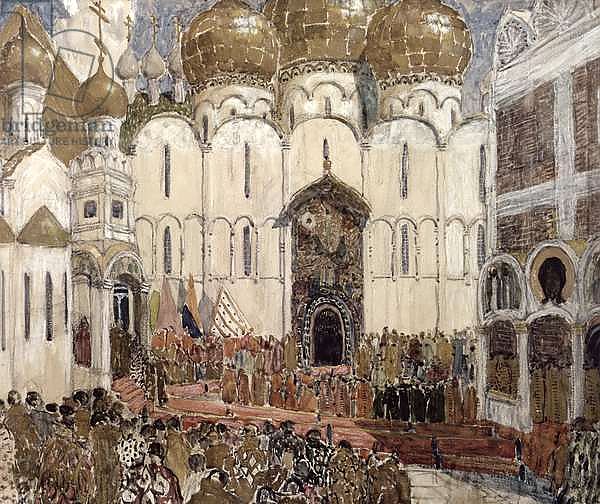 A Square in the Moscow Kremlin', stage design for the Prologue, Scene 2 from the opera 'Boris Godunov' by Modest Petrovich Mussorgsky, 1908