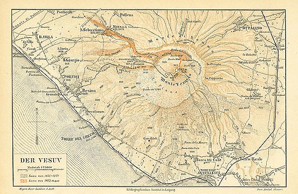 Карта: Везувий и его окрестности, конец 19 в. 1