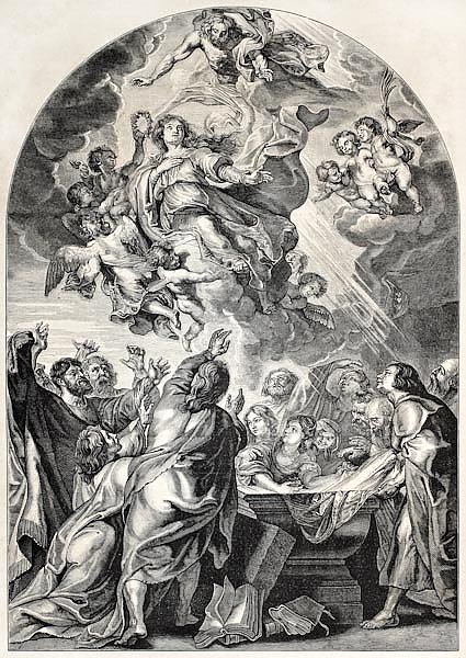 Reproduction of the Assumption of Mary, by Rubens. Engraved by Jourdain, published on L'Illustration