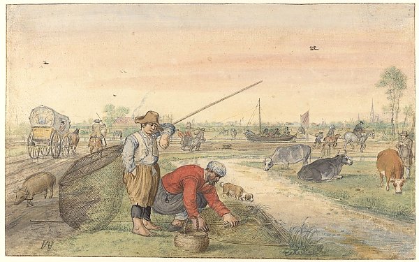 Landscape with Two Eel Fishermen by a Ditch