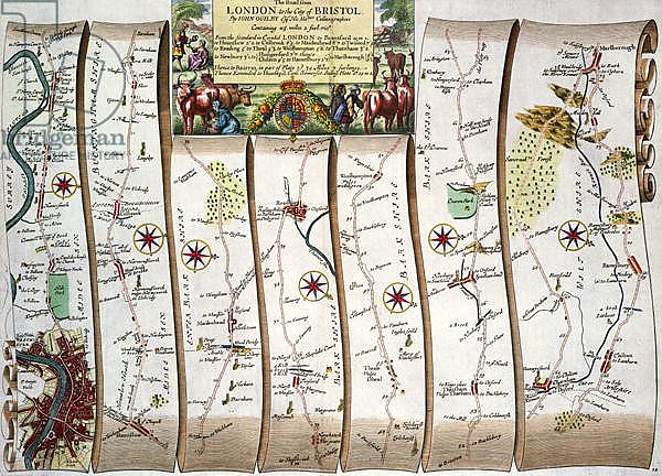 Road from London to Bristol, from John Ogilby's 'Britannia', published London, 1675