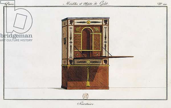 Writing desk, plate 101, illustration from Collection de meubles et objects de gout, 1807, by Pierre-Antoine Leboux de La Mesangere