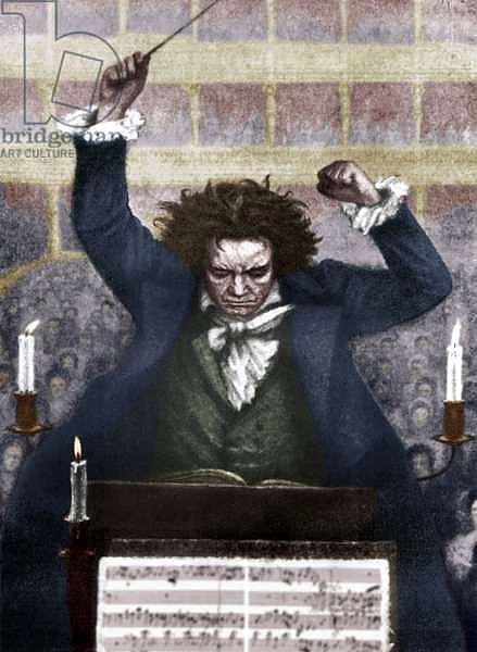 Ludwig van Beethoven conducting with baton - by Katzaroff. German composer, 17 December  1770- 26 March 1827.