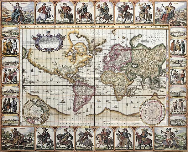 World old map. Created by Nicholas Visscher, published in Amsterdam, 1652