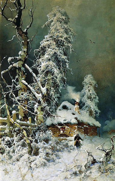 Зимний пейзаж с избушкой. 1899