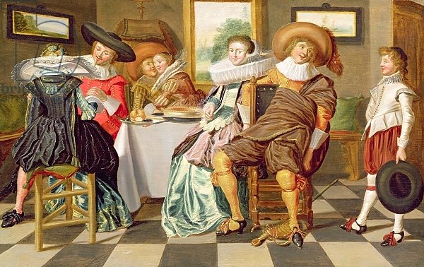 Elegant Figures Feasting at a Table