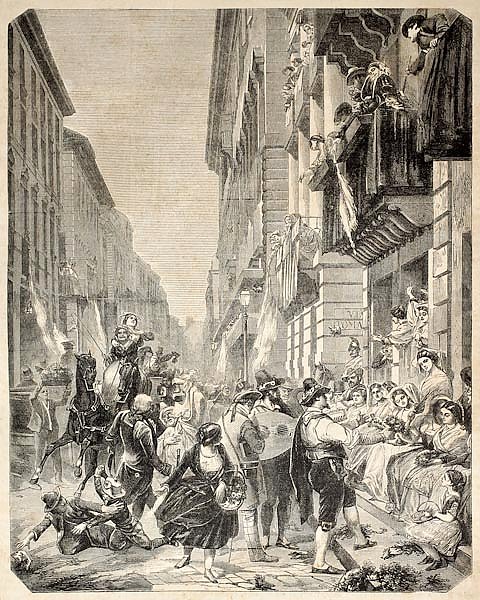 Carnival festivities in Rome. Original, from drawing of Godefroy and Durand, published on L'Illustra