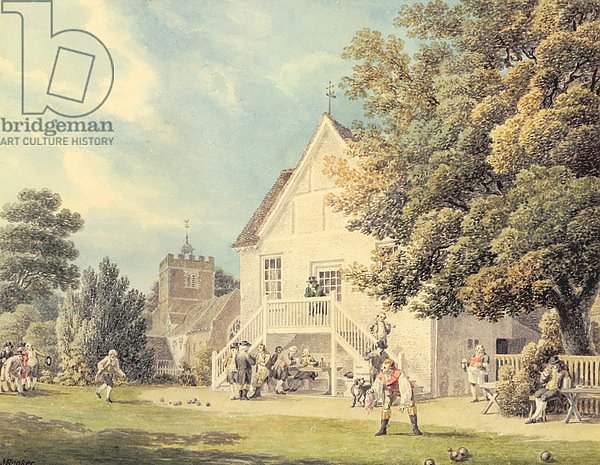 A Game of Bowls on the Bowling Green outside the Bunch of Grapes Inn, Hurst, Berkshire