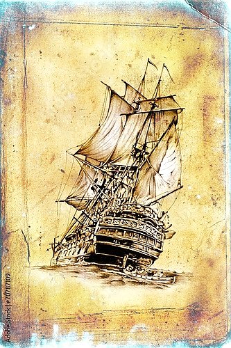 Античный корабль в море