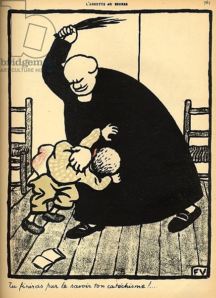 A priest beats a boy, from 'Crimes and Punishments', 1902