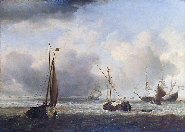 Голландские корабли и малые лодки у берега