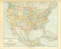 Постер Карта США и Мексики, конец 19 в. 1