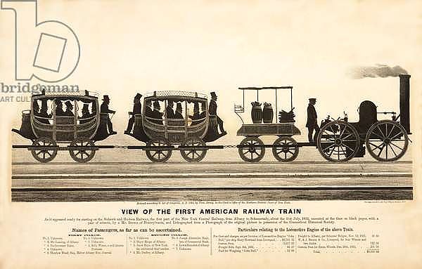 View of the First American Railway Train, pub. 1865