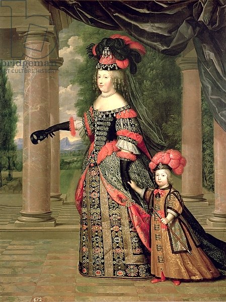 Maria Theresa wife of Louis XIV, with her son the Dauphin Louis of France after 1661