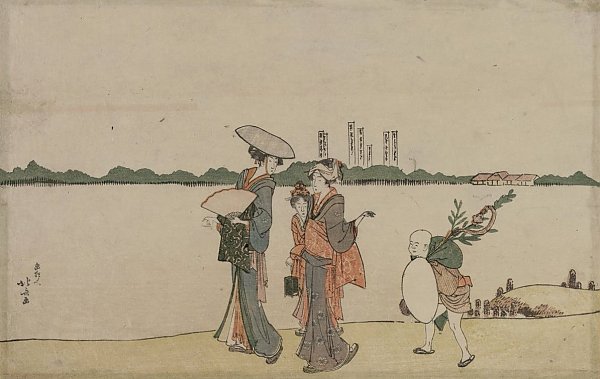 Women and Children Walking Along the Sumida River